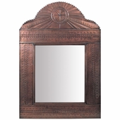 Large Aged Tin Mexican Wall Mirror with Curved Fan Top