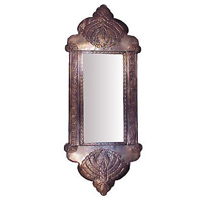 Large Aged Tin Ornate Mirror