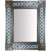 Large Aged Tin & Mexican Tile Mirror - 31" x 25"