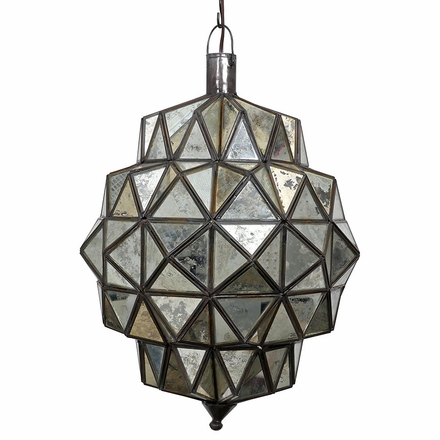 Large Antiqued Mirror Glass Hanging Light Fixture