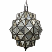 Large Antiqued Mirror Glass Hanging Light Fixture