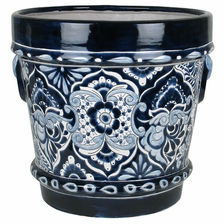Large Blue & White Talavera Handled Flower Pot
