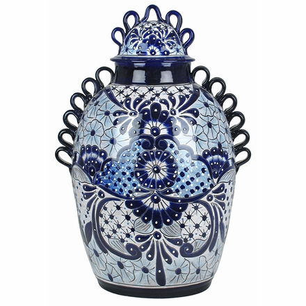 Large Blue-White Talavera Queen's Vase