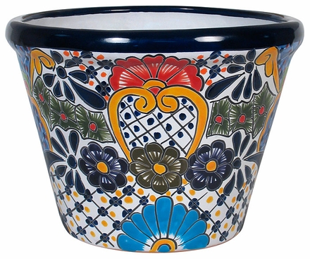 Large Bordered Talavera Flower Pot