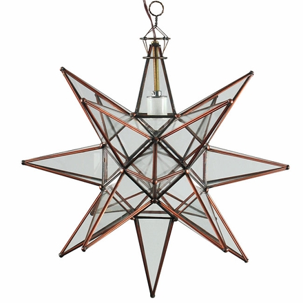 Large Copper & Glass Star Light Fixture