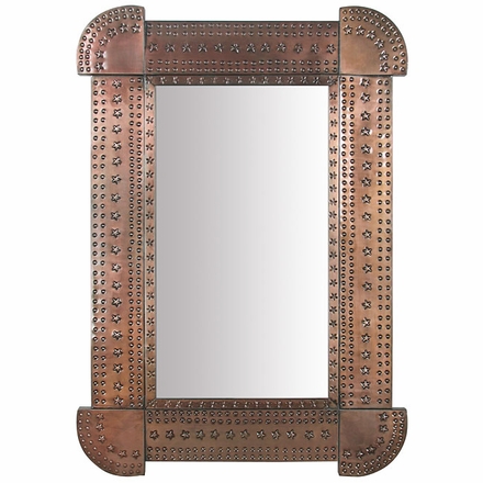 Large Embossed Aged Tin Mexican Wall Mirror with Round Corners