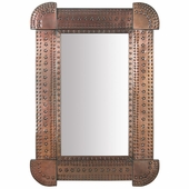 Large Embossed Aged Tin Mexican Wall Mirror with Round Corners