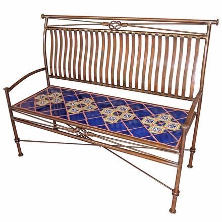 Large Iron Bench with Talavera Tiles - Blue