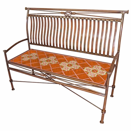 Large Iron Bench with Talavera Tiles - Orange