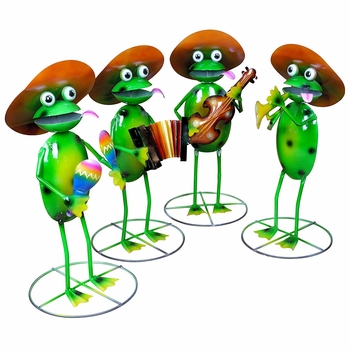 Large Metal Mariachi Frogs Garden Scupltures - Set of 4