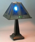 Large Mexican Aged Tin Taper Lamp with Tin & Colored Glass Shade