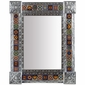 Large Mexican Natural Punched Tin & Mixed Talavera Tile Mirror - 26