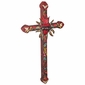 Large Mexican Painted Wood Cross with Peace Doves and Tin Heart