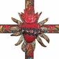 Large Mexican Painted Wood Cross with Peace Doves and Tin Heart