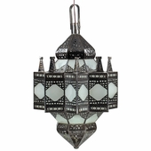 Large Moroccan Punched Tin and Frosted Glass Hanging Light