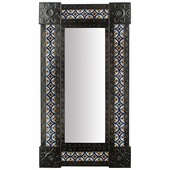 Large Narrow Aged Tin & Tile Mexican Wall Mirror - 20" x 36.5"