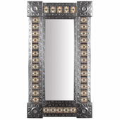 Large Narrow Natural Tin & Tile Mexican Wall Mirror - 20" x 36.5"
