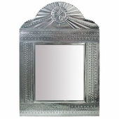 Large Natural Tin Mexican Wall Mirror with Curved Fan Top