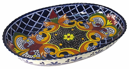 Large Oval Yellow Cross Talavera Serving Bowl