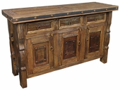 Wire Brush Old Wood Buffet with Ox Yoke Legs Iron Accents