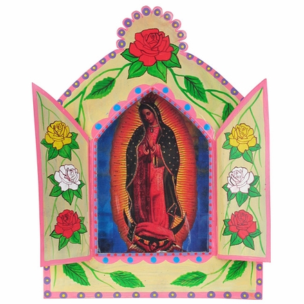 Large Painted Tin Nicho with Our Lady of Guadalupe Print