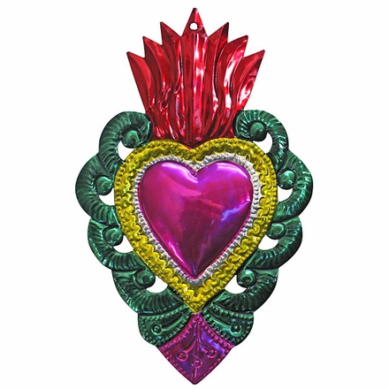 Large Painted Tin Scalloped Heart Ornaments - Box of 2