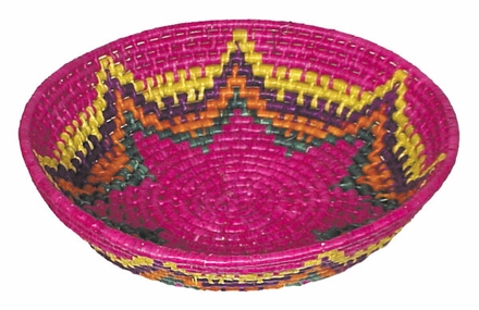 Large Round Mexican Woven Palm Bread Basket, Multi-Color