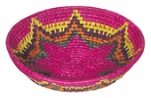 Large Round Mexican Woven Palm Bread Basket, Multi-Color