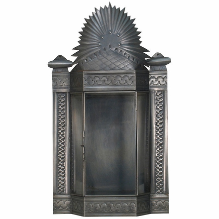 Large Sunburst Mexican Tin Nicho with Glass