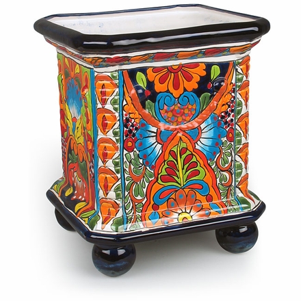 Large Talavera Ball Footed Square Planter