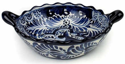 Large Talavera Cazuela Bowl - Blue & White