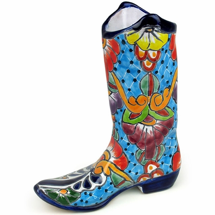 Large Talavera Cowboy Boot Vase