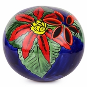 Large Talavera Poinsettia Luminary Globe with Christmas Tree Cutouts