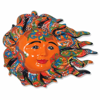 Large Talavera Sun Face with Wind Blown Flames
