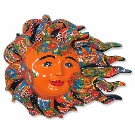 Large Talavera Sun Face with Wind Blown Flames