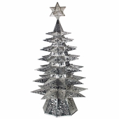 Lighted Natural Punched Tin Star Christmas Tree with Colored Marbles