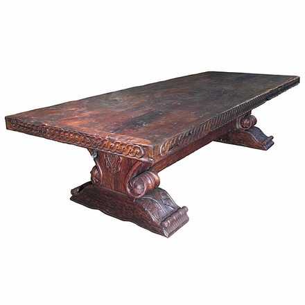 Massive Distressed Mesquite Carved Dining Table