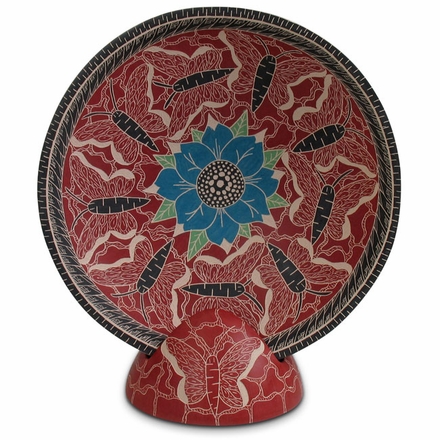 Mata Ortiz Pottery Butterfly Plate and Stand