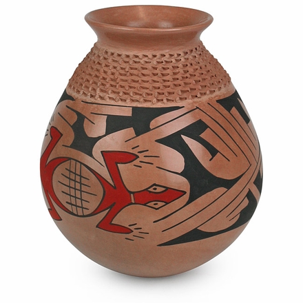 Mata Ortiz Textured Vase with Gecko and Southwest Designs