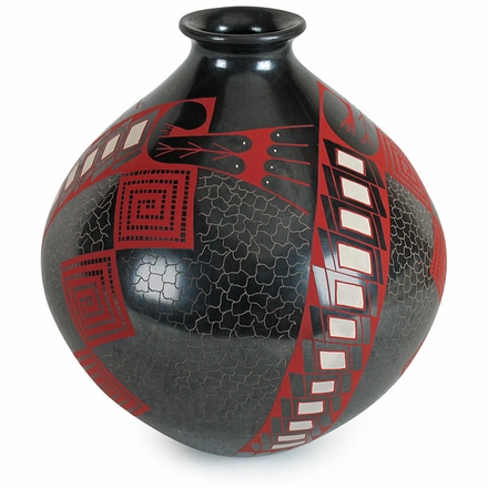 Mata Ortiz Vase Black ad Red Small Opening