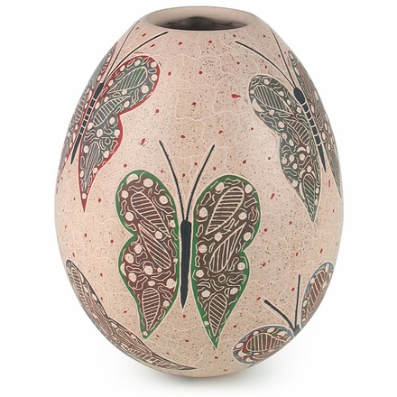 Mata Ortiz White Clay Butterfly Vase