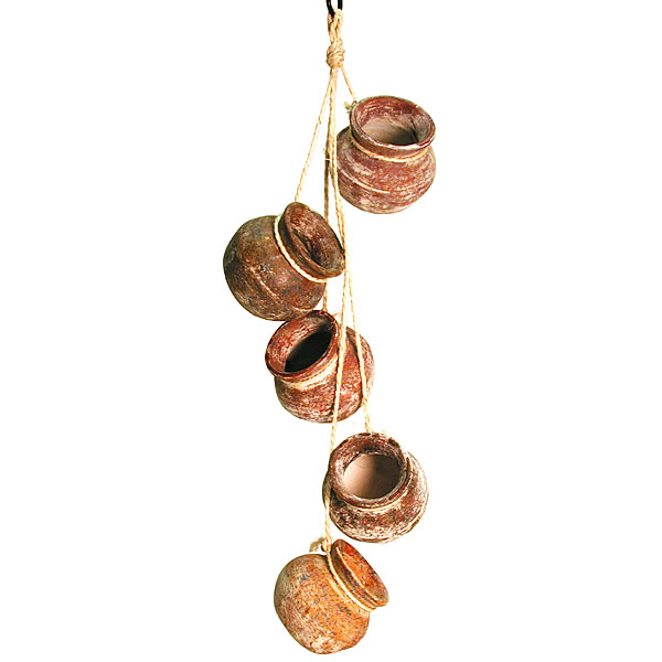 Medium Clay Hanging Pots on Rope 5 Inch Pots Set of 2