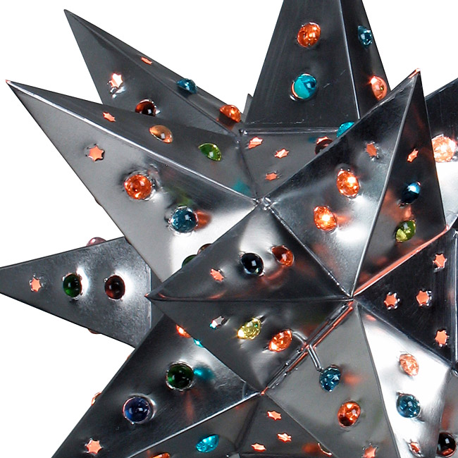 Medium Natural Tin Star Light with Colored Marbles