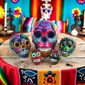 Medium Painted Ceramic Sugar Skull