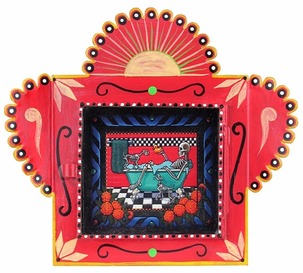 Medium Painted Tin Nicho with Catrina Print