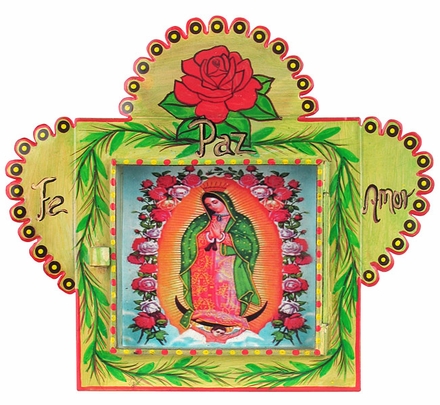 Medium Painted Tin Nicho with Our Lady of Guadalupe Print