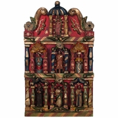 Medium Wooden Retablo with Hand Carved and Painted Religious Figures
