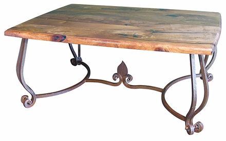 Mesquite Coffee Table with Ornate Iron Base