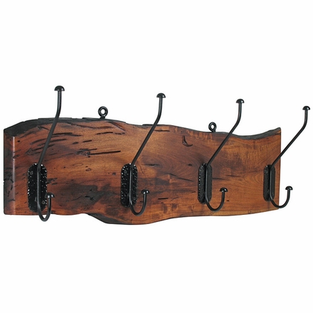 Mesquite Slab Coat Rack with Iron Hooks