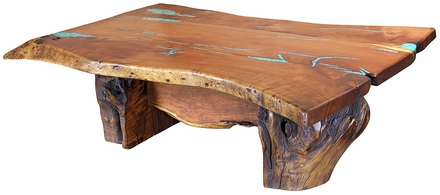 Mesquite Slab Coffee Table with Turquoise Inlay - 51 x 40 x 18